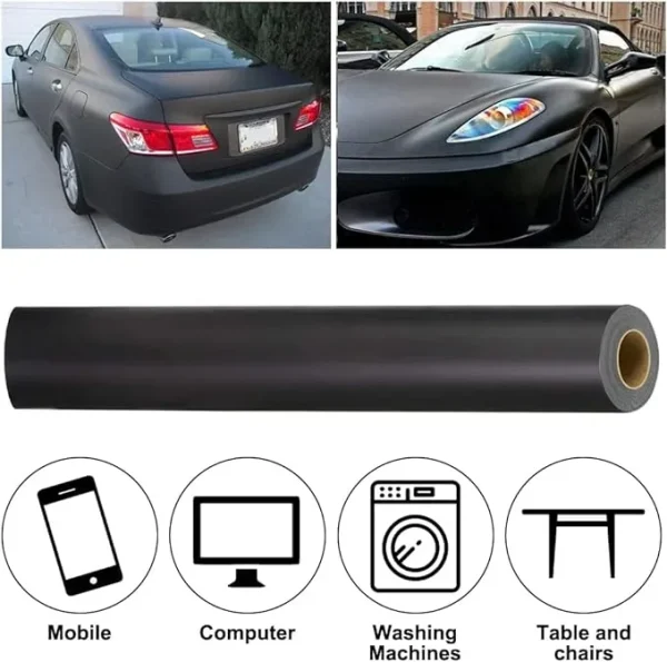 Folie auto pentru colantare integrala, Termoplastica, cu tehnologie "BUBBLE FREE", culoare Negru, finisaj Mat, dimensiune 3,0m x 1,52m