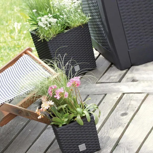 Ghiveci de flori, Prosperplast, Rato Low, patrat, imitatie ratan, antracit, 22.3x22.3x22.8 cm
