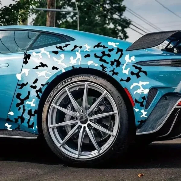 Set 2 stickere autoadezive Tuning in doua culori, model "Paint Stains", dimensiune 97 x 47 cm, culoare Negru + Alb