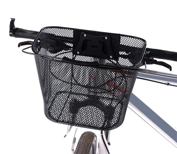 Cos metalic pentru bicicleta cu maner, demontabil, conceput pentru a fi montat in partea din fata, culoare Neagra