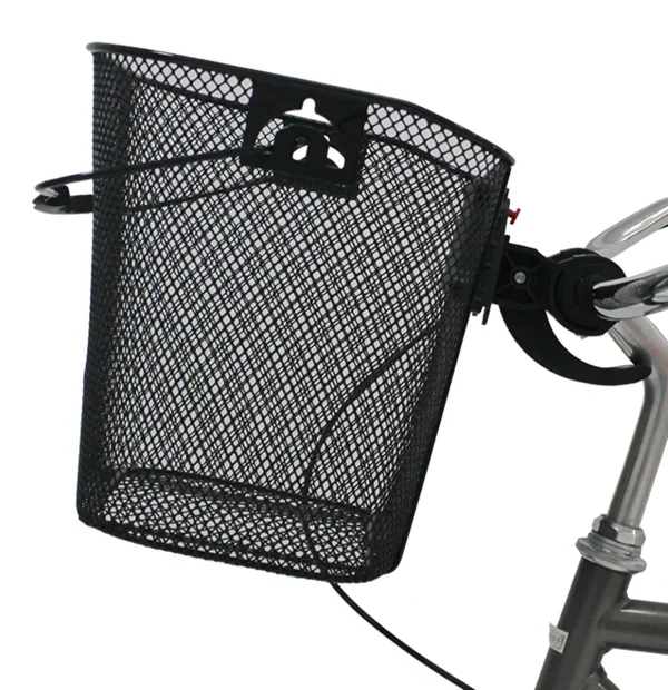 Cos metalic pentru bicicleta cu maner, demontabil, conceput pentru a fi montat in partea din fata, culoare Neagra