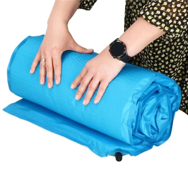 Saltea camping auto-gonflabila, poliester si spuma PU, albastru, 180x50 cm, Springos