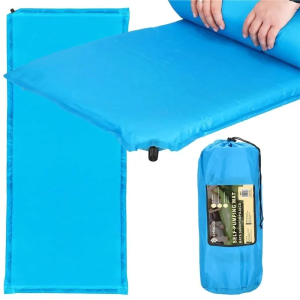 Saltea camping auto-gonflabila, poliester si spuma PU, albastru, 180x50 cm, Springos