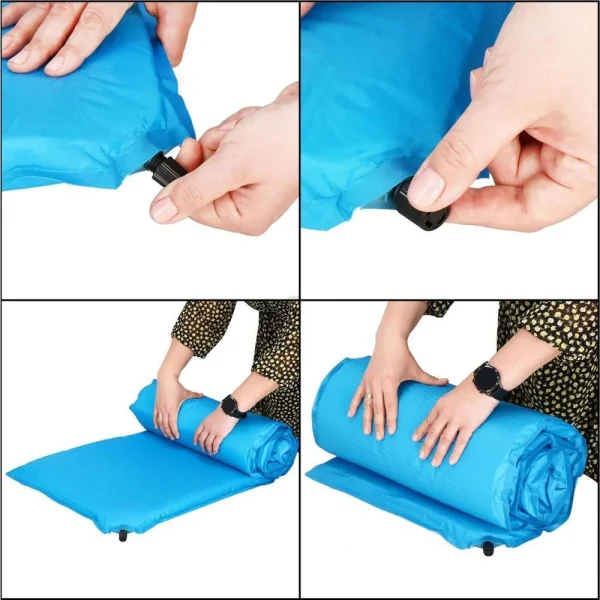 Saltea camping auto-gonflabila, poliester si spuma PU, albastru, 180x50 cm, Springos