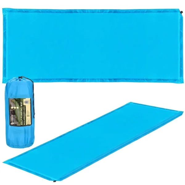 Saltea camping auto-gonflabila, poliester si spuma PU, albastru, 180x50 cm, Springos