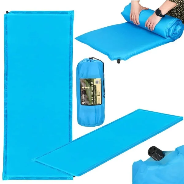 Saltea camping auto-gonflabila, poliester si spuma PU, albastru, 180x50 cm, Springos