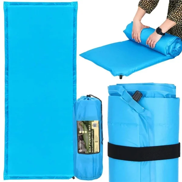 Saltea camping auto-gonflabila, poliester si spuma PU, albastru, 180x50 cm, Springos