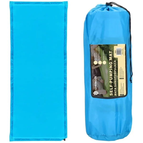 Saltea camping auto-gonflabila, poliester si spuma PU, albastru, 180x50 cm, Springos