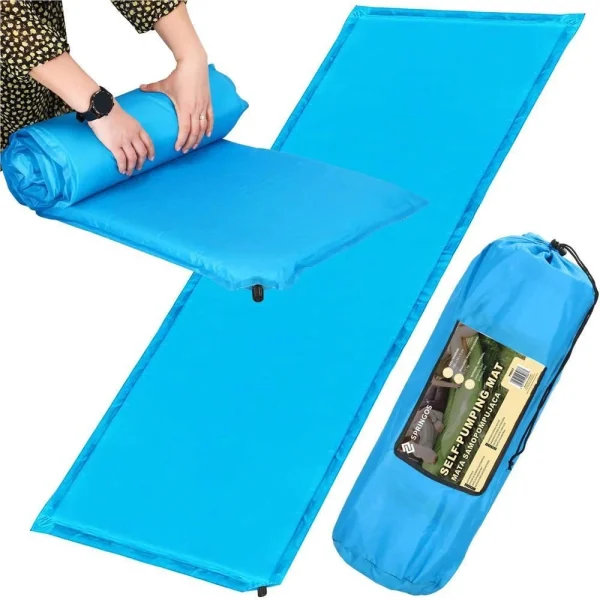 Saltea camping auto-gonflabila, poliester si spuma PU, albastru, 180x50 cm, Springos