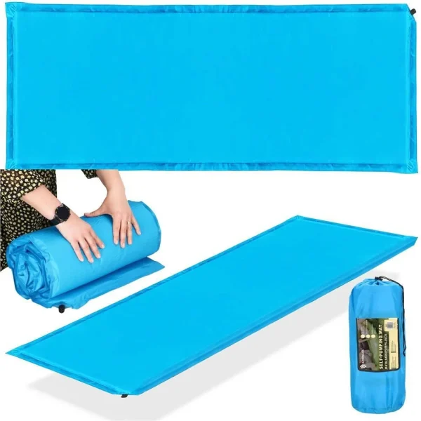 Saltea camping auto-gonflabila, poliester si spuma PU, albastru, 180x50 cm, Springos