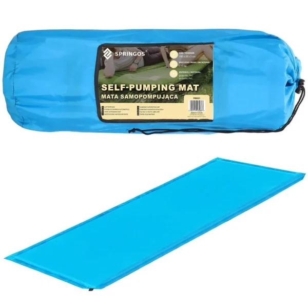 Saltea camping auto-gonflabila, poliester si spuma PU, albastru, 180x50 cm, Springos