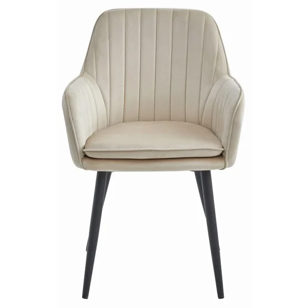 Scaun stil fotoliu bucatarie/living, Artool, Lugo, catifea bej, picioare metal negru, 57.5x56.5x86.5 cm