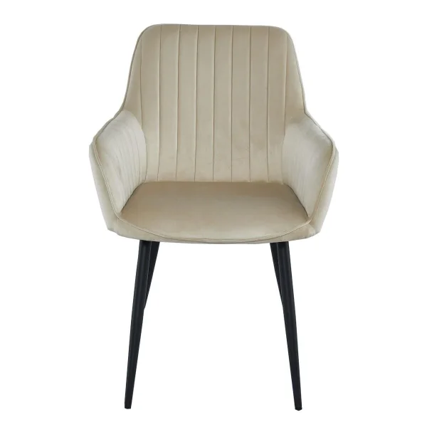 Scaun stil fotoliu bucatarie/living, Artool, Solden, catifea bej, picioare metal negru, 55x45.5x83.5 cm