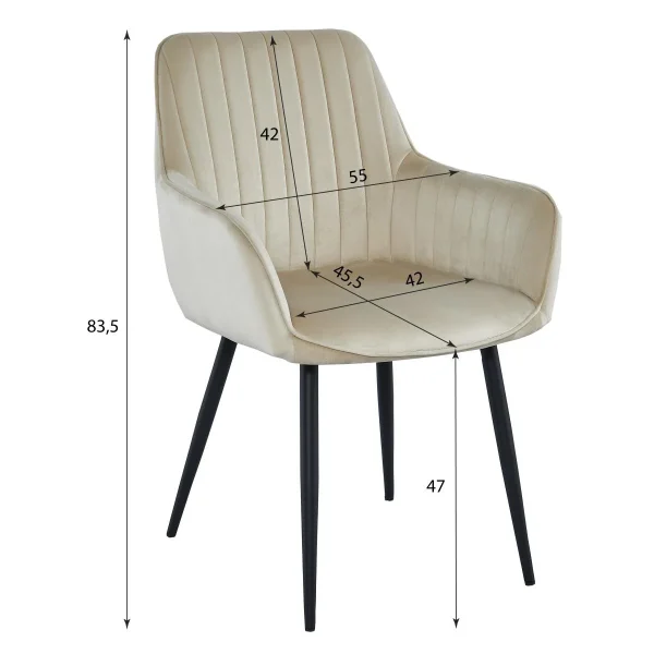 Scaun stil fotoliu bucatarie/living, Artool, Solden, catifea bej, picioare metal negru, 55x45.5x83.5 cm