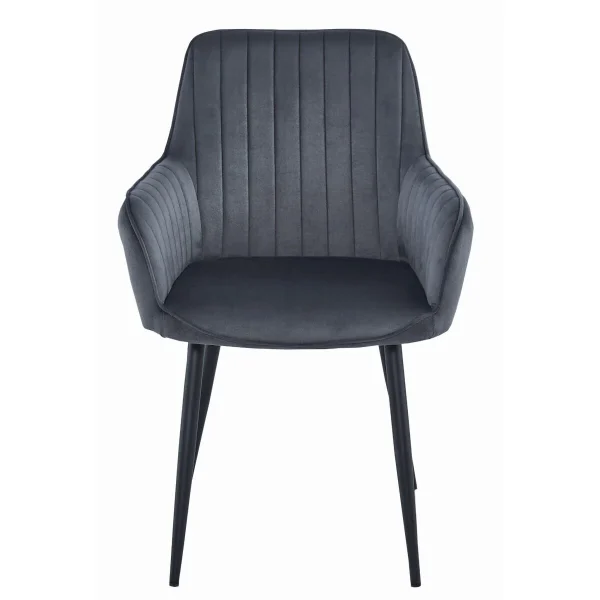 Scaun stil fotoliu bucatarie/living, Artool, Solden, catifea gri inchis, picioare metal negru, 55x45.5x83.5 cm