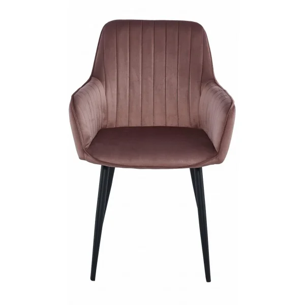 Scaun stil fotoliu bucatarie/living, Artool, Solden, catifea roz, picioare metal negru, 55x45.5x83.5 cm