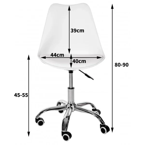 Scaun de birou pentru copii, rotativ, alb, max 125 kg, 44x40x80/90 cm