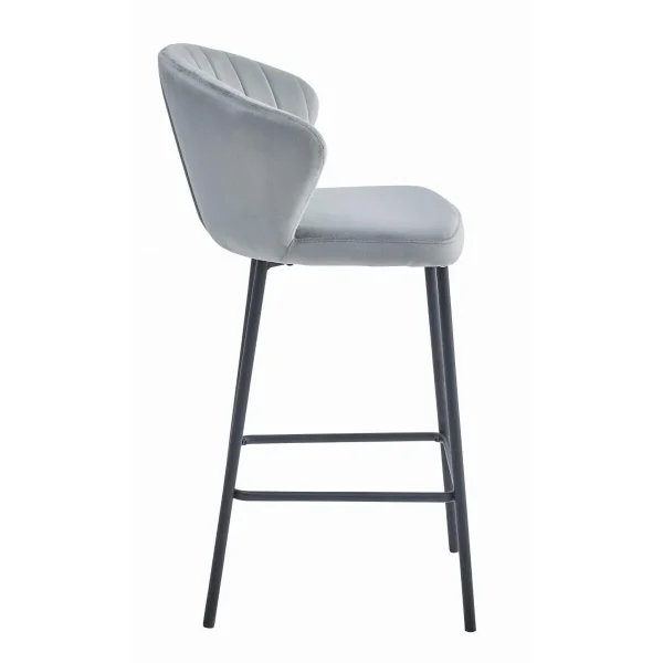 Scaun de bucatarie/bar, Artool, Gatta, catifea argintie, picioare metal negru, 43.5x36.5x90.5 cm