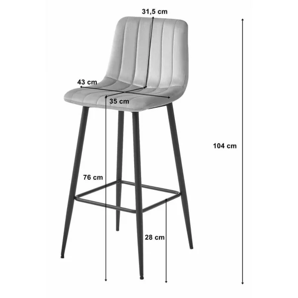 Scaun de bucatarie/bar, Artool, Pozza, catifea argintie, picioare metal negru, 43x35x104 cm