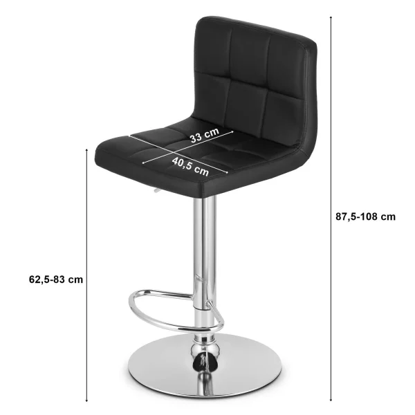 Scaun de bucatarie/bar, Artool, Prot, rotativ, piele ecologica neagra, picior metal negru, 41x44.5x87.5-108 cm