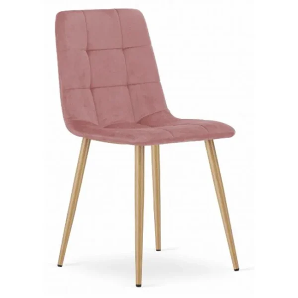 Scaun bucatarie/dining, Artool, Kara, catifea roz, picioare metal natur, 44.5x50.5x87 cm