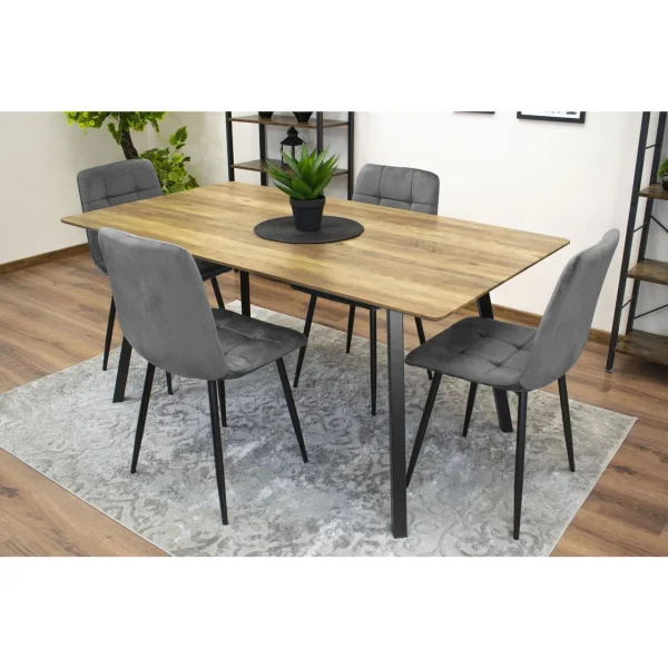 Scaun bucatarie/living, Artool, Kara, catifea gri, picioare metal negru, 44.5x50.5x87 cm