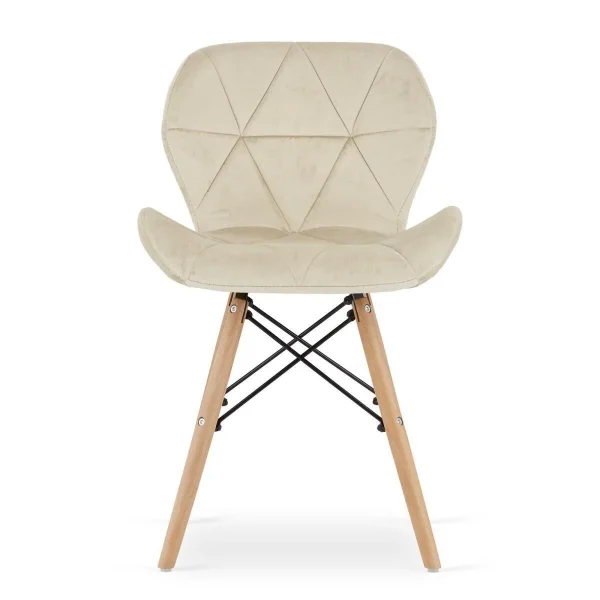 Set 4 scaune stil scandinav, Artool, Lago, catifea bej, picioare lemn natur, 47x52x74 cm
