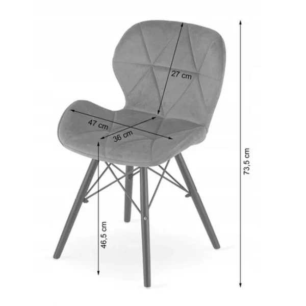 Scaun stil scandinav, Artool, Lago Velvet, catifea neagra, picioare lemn negru, 47x36x73.5 cm