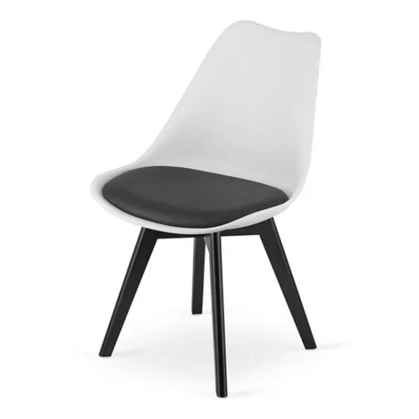 Scaun bucatarie/living, Artool, Mark, PP alb, picioare negre, perna piele ecologica neagra, 49x43x82 cm
