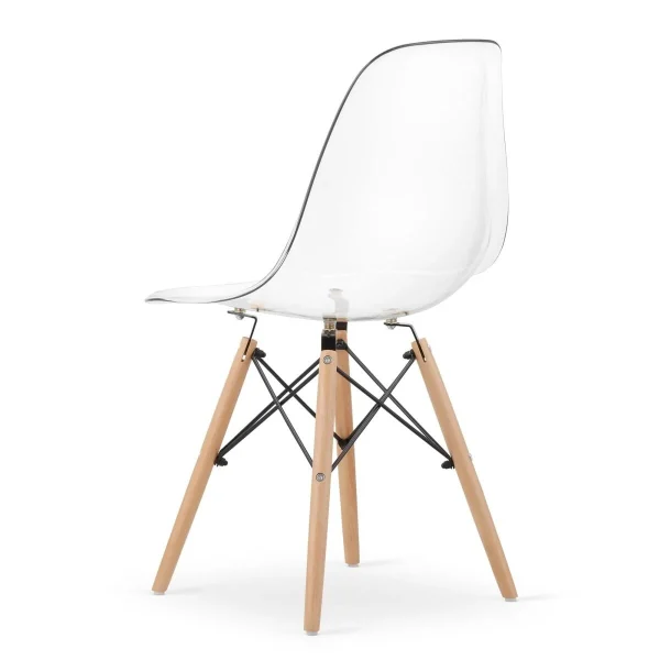 Scaun stil scandinav, Artool, Osaka, policarbonat transparent, picioare lemn natur, 46x52x82 cm