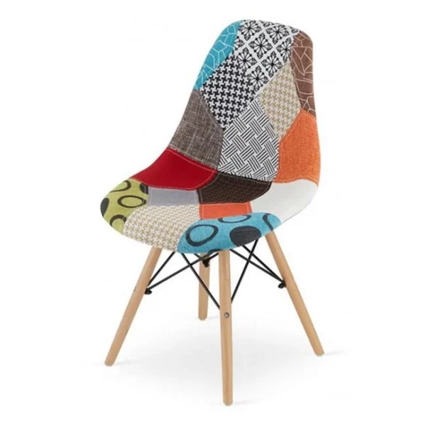 Scaun bucatarie/living, Artool, Seul, textil multicolor, picioare lemn natur, 46.5x56.5x82.5 cm