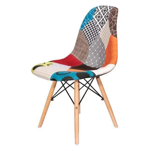 Scaun bucatarie/living, Artool, Seul, textil multicolor, picioare lemn natur, 46.5x56.5x82.5 cm