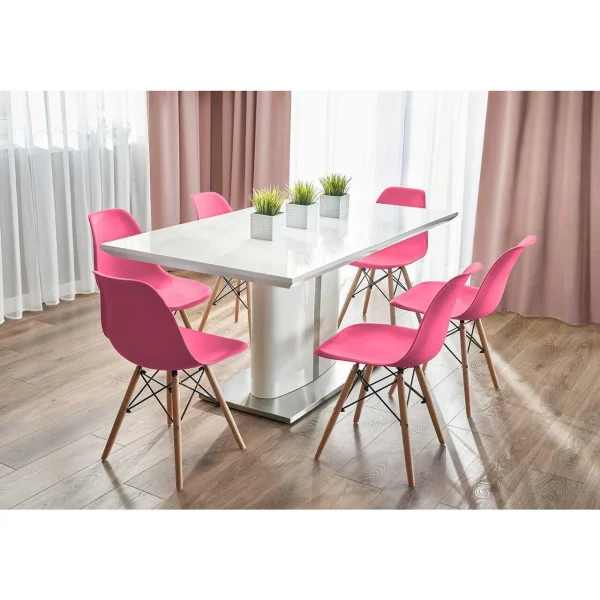 Scaun stil scandinav, Jumi, Eva, PP, lemn, roz, 46x52x81 cm