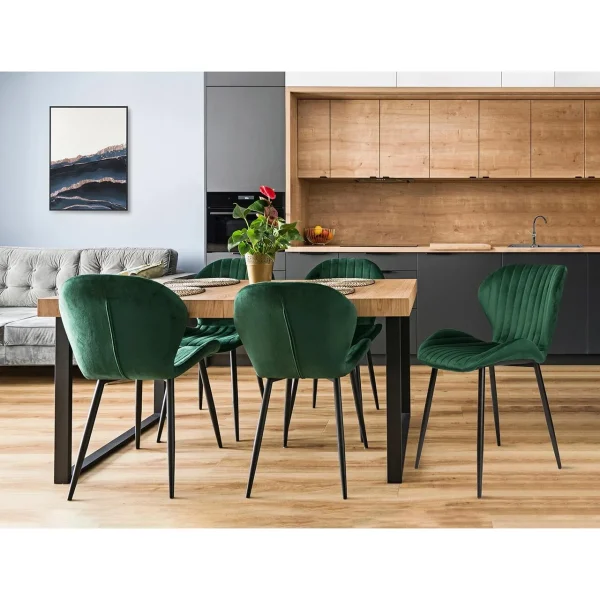 Scaun bucatarie/living, Jumi, Veira, catifea, metal, verde, 52x57x85 cm