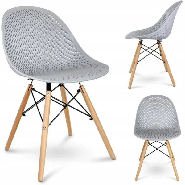 Scaun stil scandinav, PP, lemn, gri, 45x56x77 cm, Cava