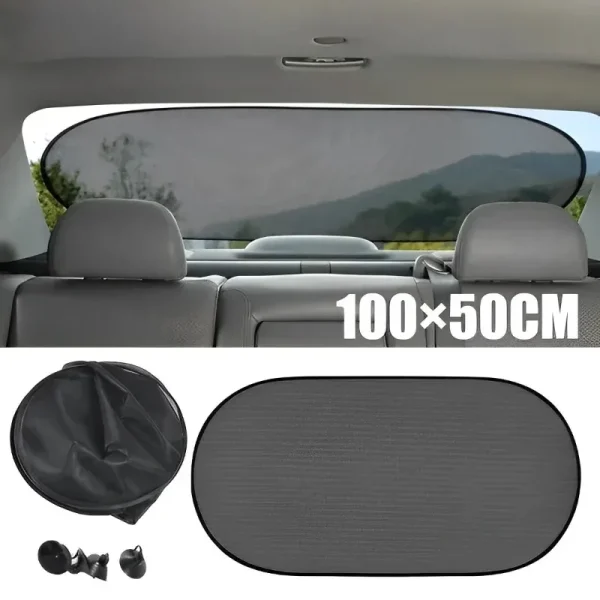 Parasolar Luneta Auto, 100 x 50 cm, culoare Neagra, prindere cu ventuze