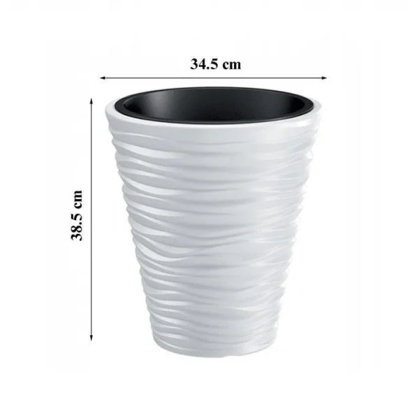 Set 2 ghivece de flori, Sand, rotunde, 34.5x38.5 cm, alb, Prosperplast