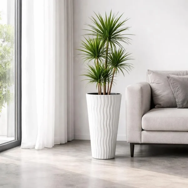 Set 2 ghivece de flori, Sandy Slim, rotunde, inalte, 34.9x62 cm, alb, Prosperplast