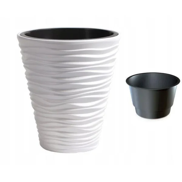 Set 2 ghivece de flori, Sand, rotunde, 38.8x43.6 cm, alb, Prosperplast