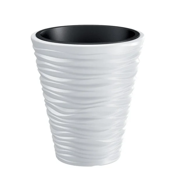 Set 2 ghivece de flori, Sand, rotunde, 38.8x43.6 cm, alb, Prosperplast