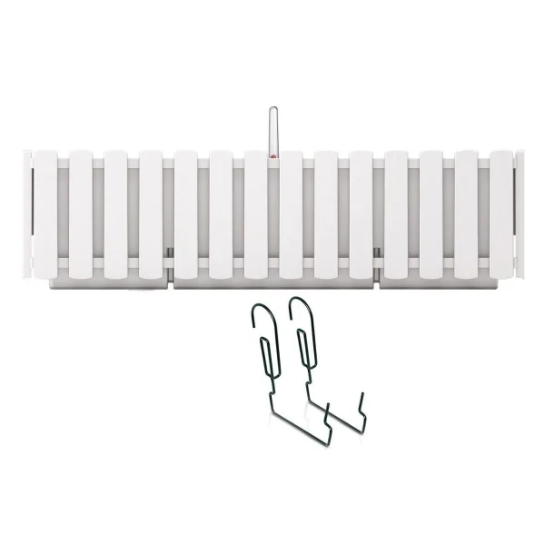 Set 2 jardiniere decorative cu suport metalic, sistem irigare,​​​​​​​ alb, 58x18x16.2 cm, Boardee Fencycase W