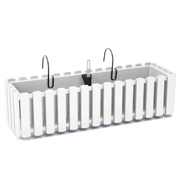 Set 2 jardiniere decorative cu suport metalic, sistem irigare,​​​​​​​ alb, 58x18x16.2 cm, Boardee Fencycase W