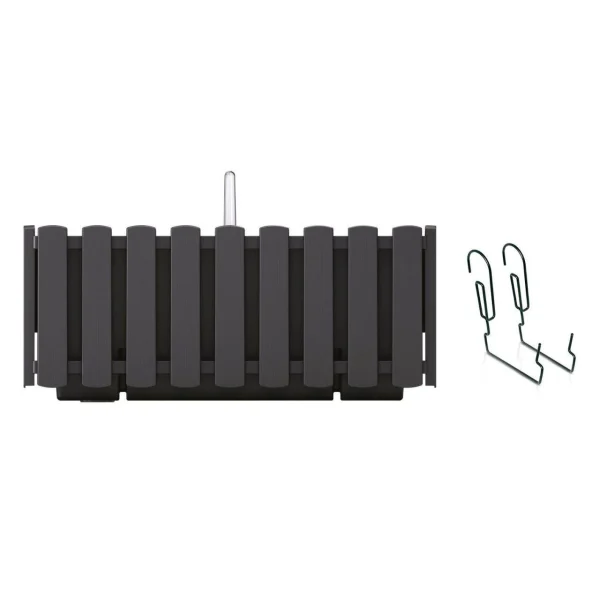 Set 2 jardiniere decorative cu suport metalic, sistem irigare,​​​​​​​ antracit, 38x18x16.2 cm, Boardee Fencycase W