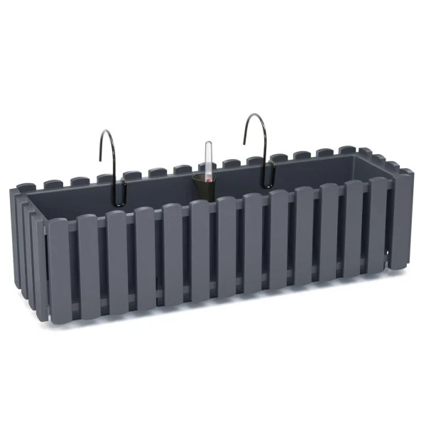 Set 2 jardiniere decorative cu suport metalic, sistem irigare,​​​​​​​ antracit, 58x18x16.2 cm, Boardee Fencycase W