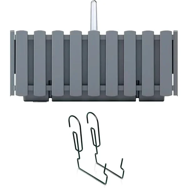 Set 2 jardiniere decorative cu suport metalic, sistem irigare,​​​​​​​ gri, 38x18x16.2 cm, Boardee Fencycase W