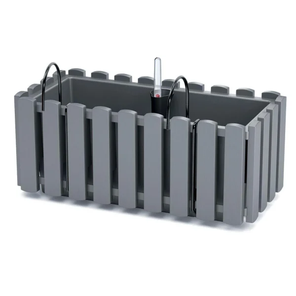Set 2 jardiniere decorative cu suport metalic, sistem irigare,​​​​​​​ gri, 38x18x16.2 cm, Boardee Fencycase W