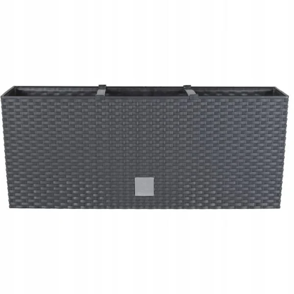 Set 2 jardiniere decorative, sistem irigare, imitatie ratan, antracit, 30 L, 60x25x24 cm, Rato Case