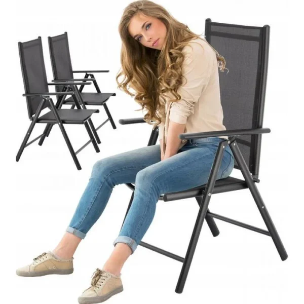 Scaun pentru gradina, pliabil, aluminiu, gri, 65x55x104, Chomik