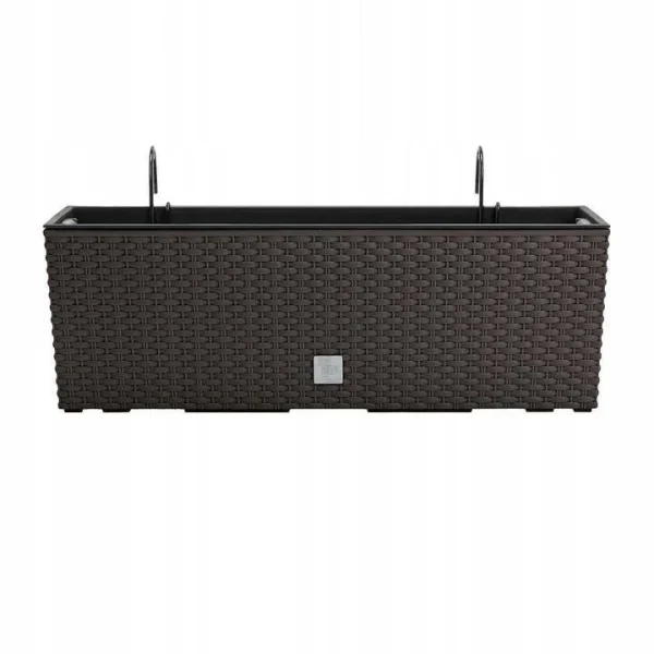 Set 3 jardiniere cu suport metalic, imitatie ratan, maro, 58x18x19.5 cm, Rato Case W