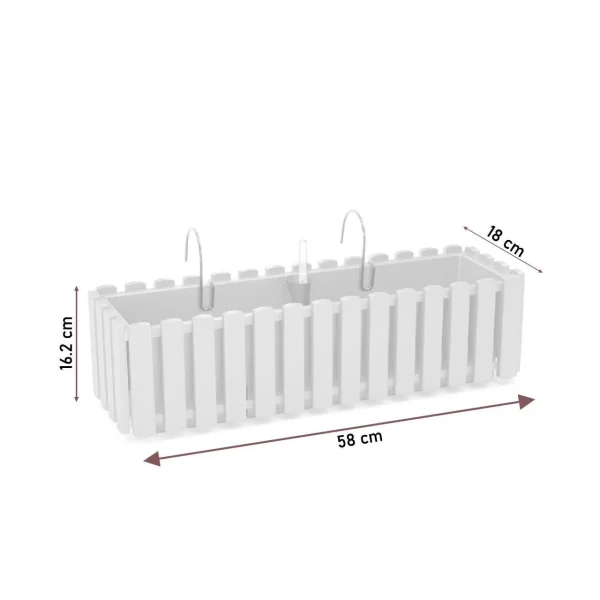 Set 3 jardiniere decorative cu suport metalic, sistem irigare,​​​​​​​ gri, 58x18x16.2 cm, Boardee Fencycase W